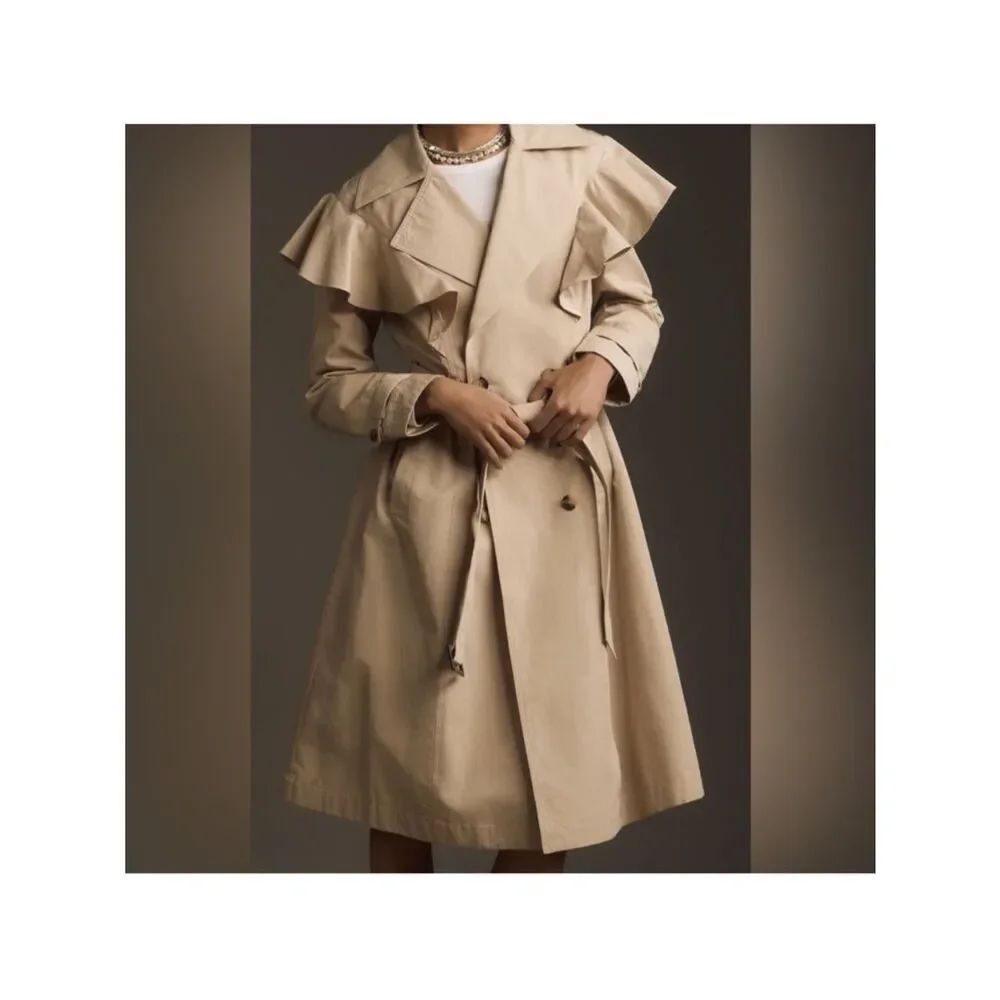 NWOT Anthropologie Ruffled
Trench Coat Size Small